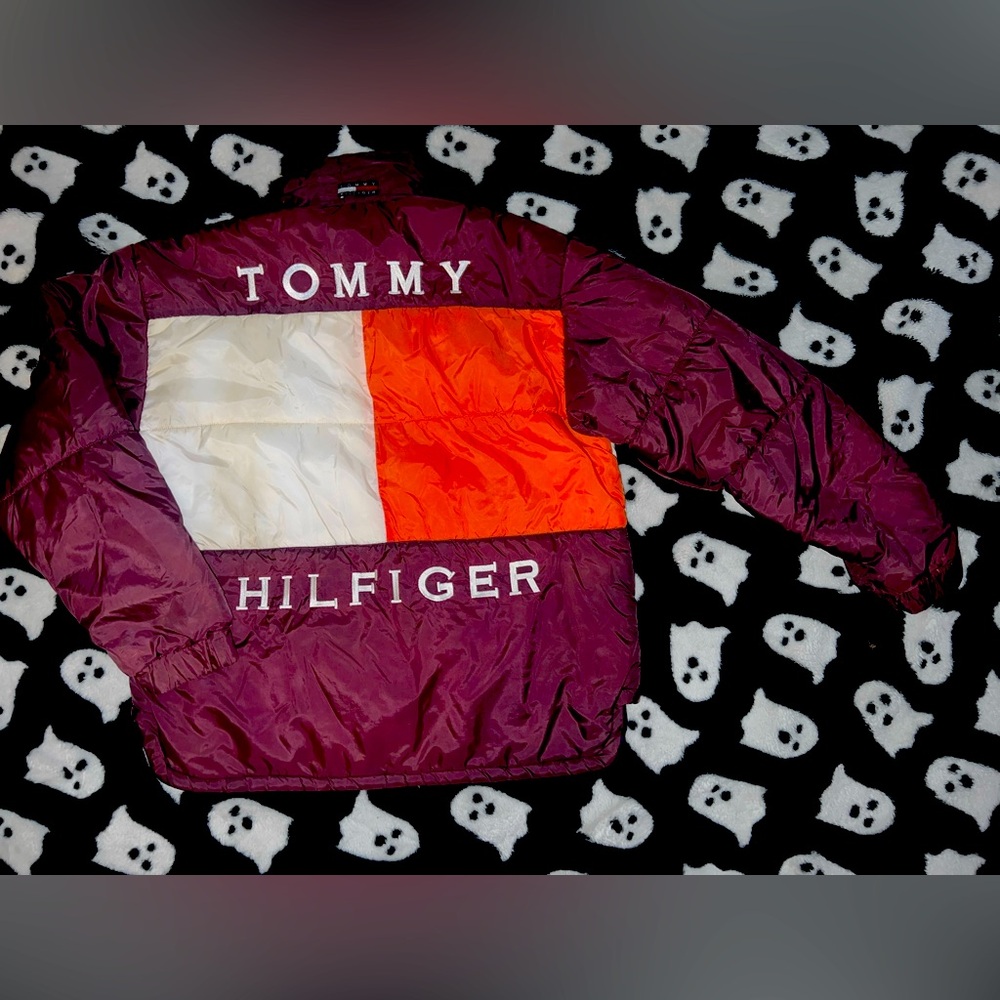 Tommy Hilfiger Kids Puffer Jacket - Burgundy, White, and Orange